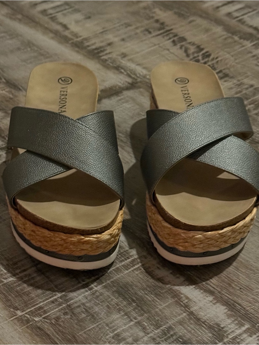 Versona Olive Gray Crisscross Espadrille Wedge Sandals